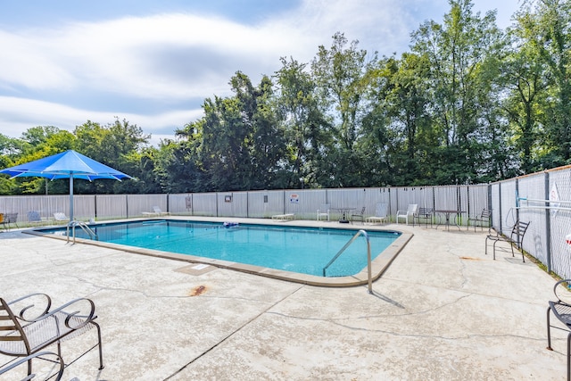 view of swimming pool with a patio area