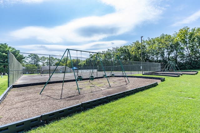 view of play area with a yard