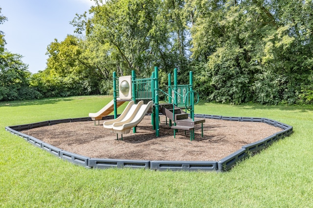 view of jungle gym with a yard