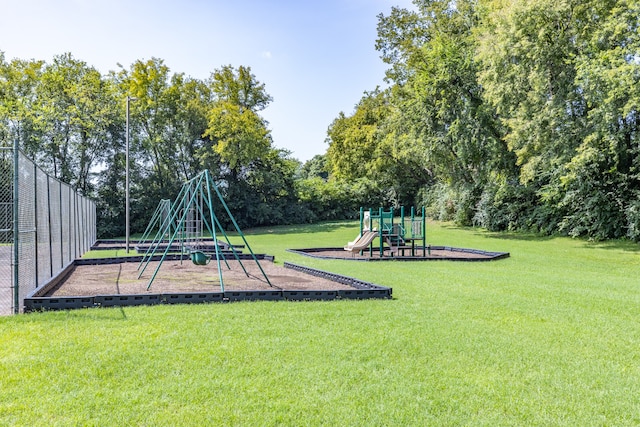 view of jungle gym with a yard