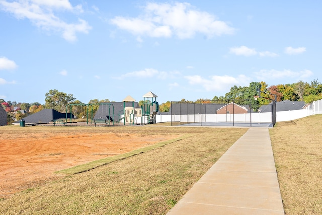 view of yard with a playground