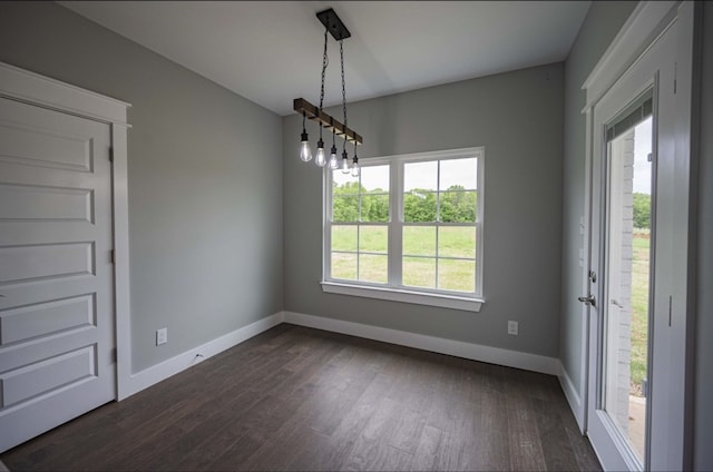 unfurnished dining area with dark hardwood / wood-style floors