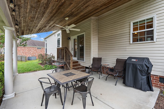 view of patio / terrace with area for grilling and ceiling fan