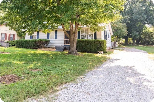 view of property hidden behind natural elements featuring a front lawn