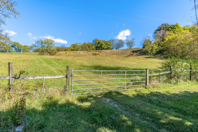 view of gate featuring a yard and a rural view