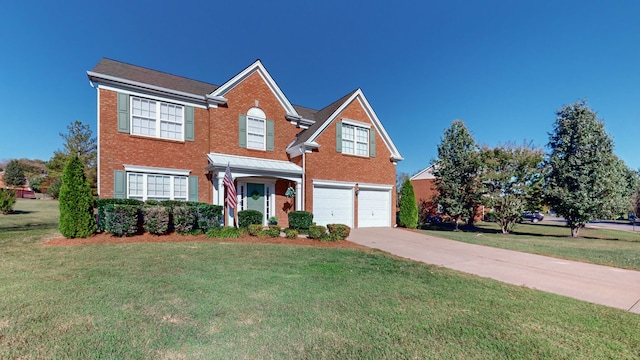 view of front facade with a front lawn and a garage