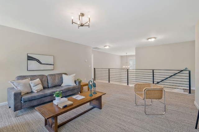 living room with light colored carpet