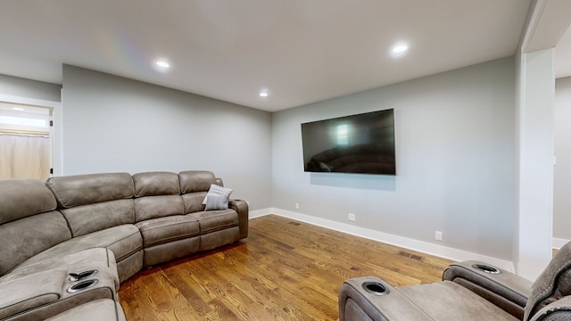 living room with hardwood / wood-style flooring