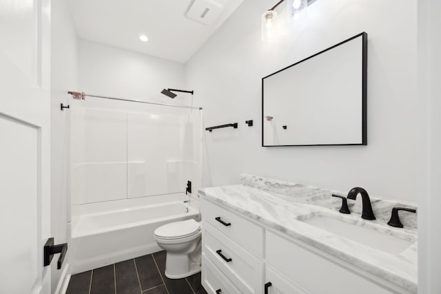 full bathroom with vanity, toilet, and tub / shower combination