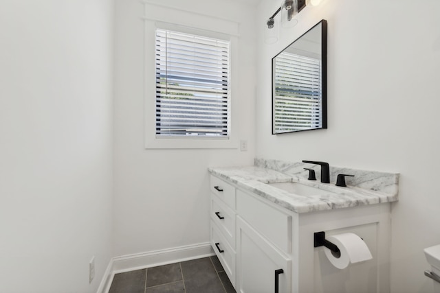 bathroom featuring vanity, toilet, and tile patterned floors