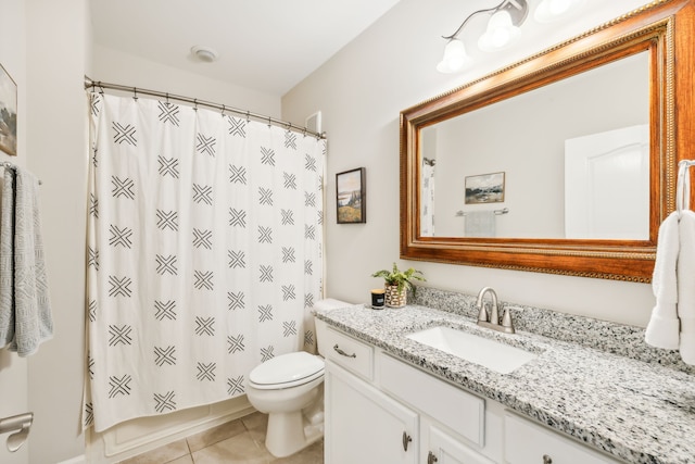 bathroom featuring vanity, toilet, and tile patterned floors