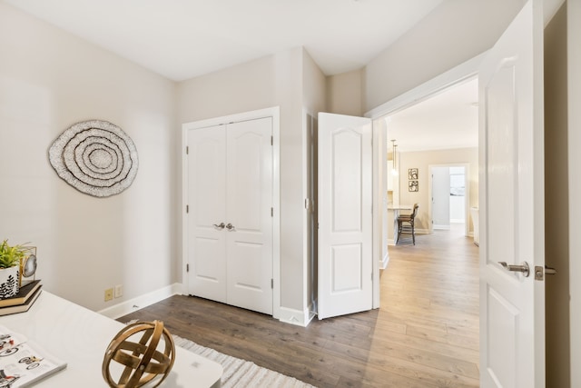 home office featuring hardwood / wood-style flooring