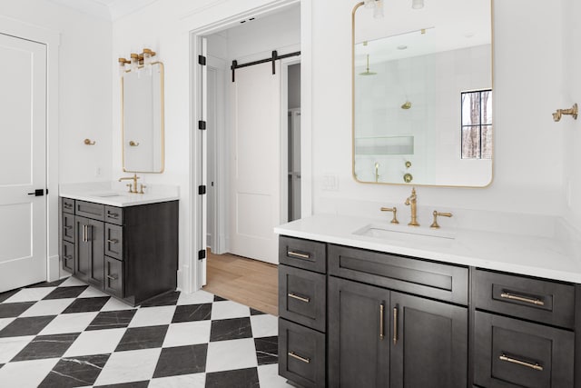 5104 Cobbler Ridge Ct, Franklin, TN 37064 - full bath featuring a sink, tile patterned floors, two vanities, and walk in shower