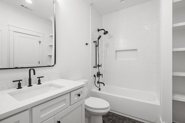 5104 Cobbler Ridge Ct, Franklin, TN 37064 - full bath with bathing tub / shower combination, vanity, visible vents, recessed lighting, and toilet