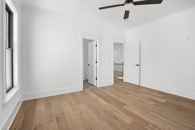 5104 Cobbler Ridge Ct, Franklin, TN 37064 - unfurnished bedroom with crown molding, light wood-type flooring, ensuite bath, a ceiling fan, and baseboards