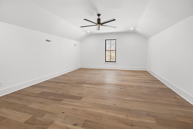 5104 Cobbler Ridge Ct, Franklin, TN 37064 - additional living space with light wood-style flooring, ceiling fan, vaulted ceiling, and visible vents