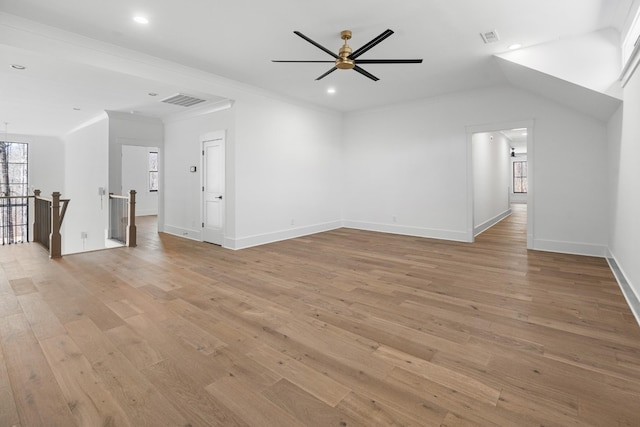 5104 Cobbler Ridge Ct, Franklin, TN 37064 - additional living space with visible vents, baseboards, a ceiling fan, recessed lighting, and light wood-style flooring