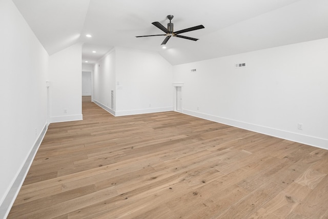 5104 Cobbler Ridge Ct, Franklin, TN 37064 - interior space featuring vaulted ceiling, recessed lighting, a ceiling fan, light wood-style floors, and visible vents
