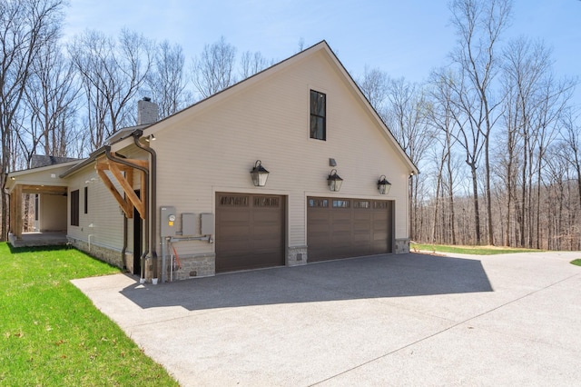 5104 Cobbler Ridge Ct, Franklin, TN 37064 - view of home's exterior with a chimney, driveway, stone siding, a garage, and a lawn