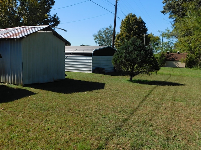 view of yard with a storage unit