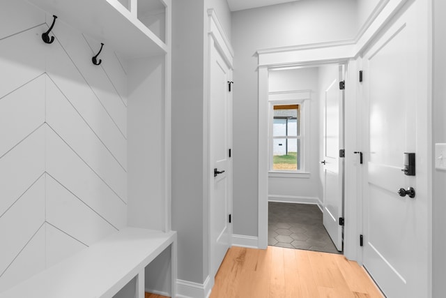 mudroom with hardwood / wood-style flooring