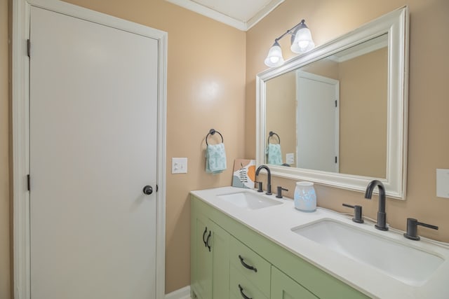 bathroom with vanity and crown molding