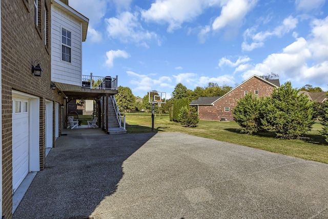 view of patio with a garage