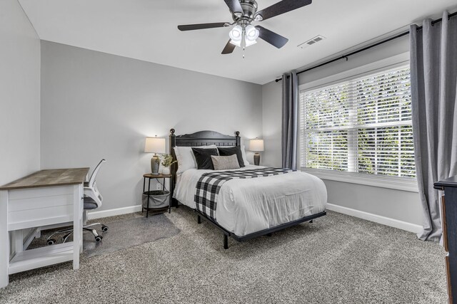 bedroom with carpet flooring and ceiling fan