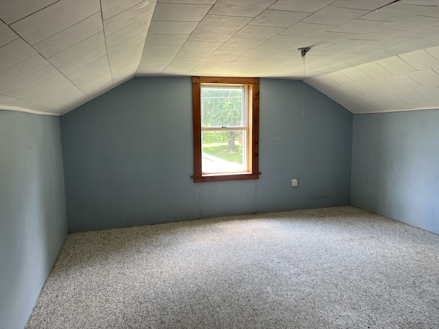 bonus room featuring vaulted ceiling and carpet floors