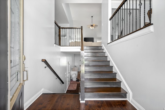 stairs featuring hardwood / wood-style flooring