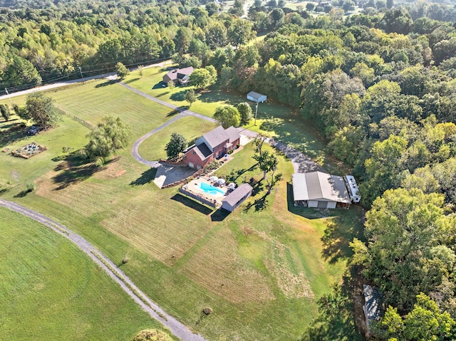 birds eye view of property featuring a rural view