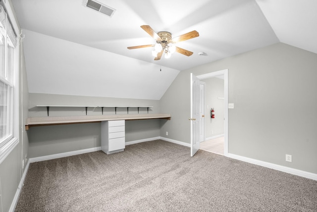2264 Lock B Rd N, Clarksville, TN 37043 - unfurnished office with lofted ceiling, carpet floors, a ceiling fan, and built in desk