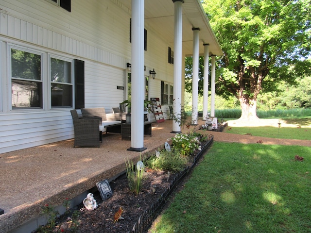 view of yard featuring a patio area and an outdoor hangout area