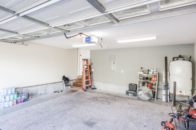 garage featuring electric panel and a garage door opener