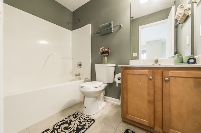 full bathroom with vanity, toilet, tile patterned floors, and shower / bathtub combination