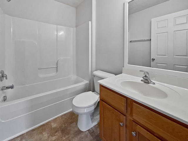 full bathroom featuring toilet, shower / tub combination, and vanity