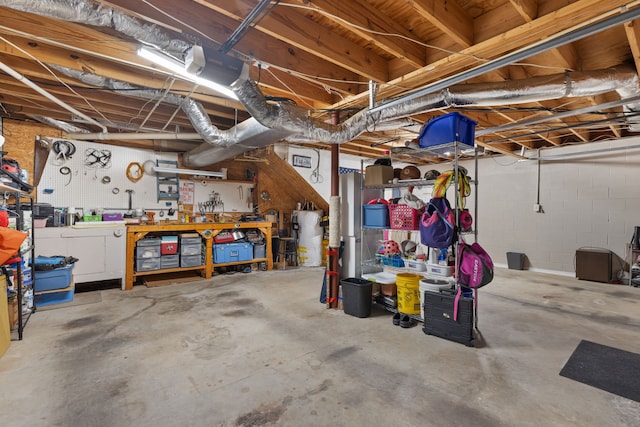 basement with a workshop area