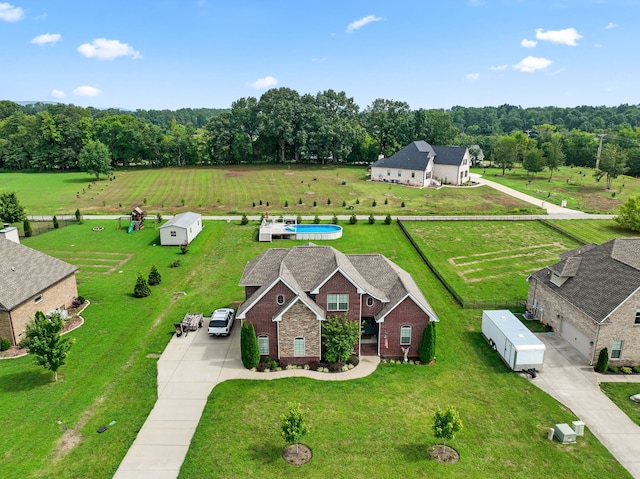 drone / aerial view with a rural view