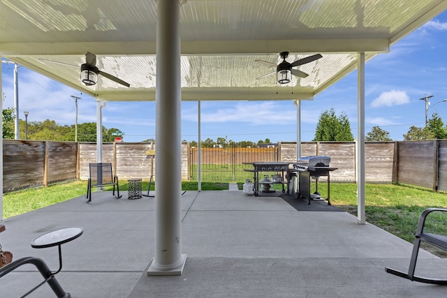 view of patio / terrace featuring a grill and ceiling fan