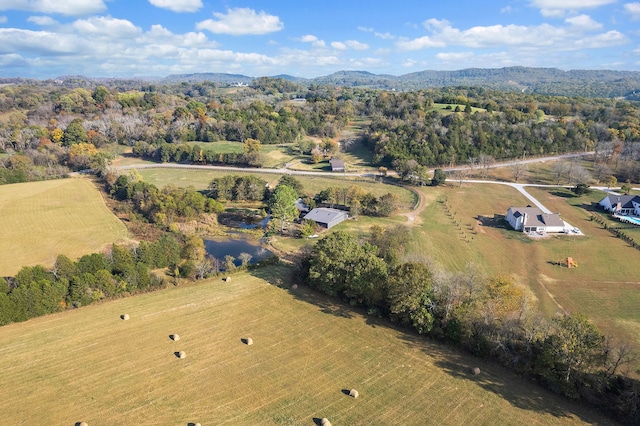 aerial view featuring a mountain view and a rural view