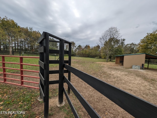 exterior space with a lawn and an outbuilding