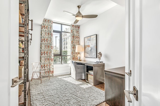 office featuring hardwood / wood-style floors, plenty of natural light, and ceiling fan