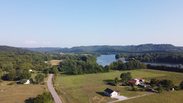 bird's eye view with a water view and a rural view