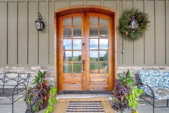 doorway to property featuring french doors