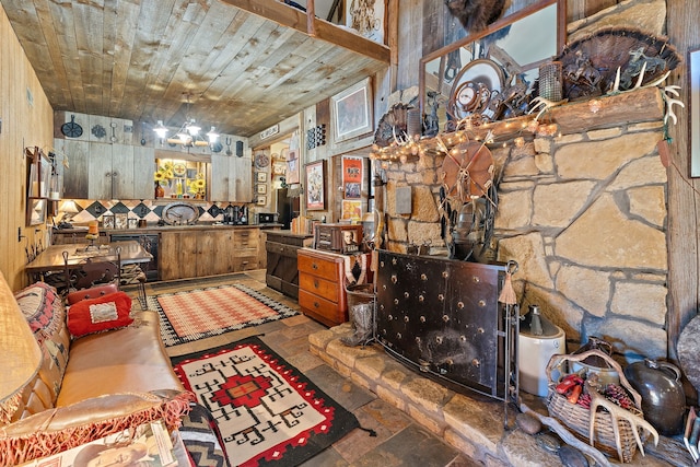 kitchen with sink and wood ceiling