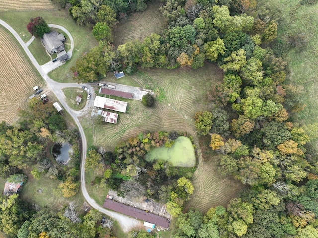 birds eye view of property featuring a rural view