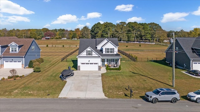 view of front facade featuring a front lawn and a garage