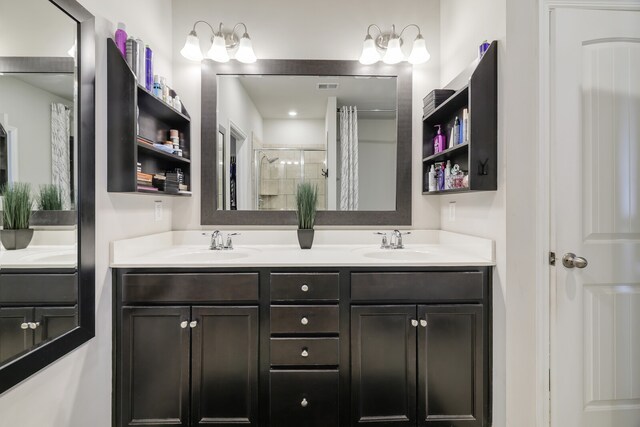 bathroom with vanity and a shower with curtain