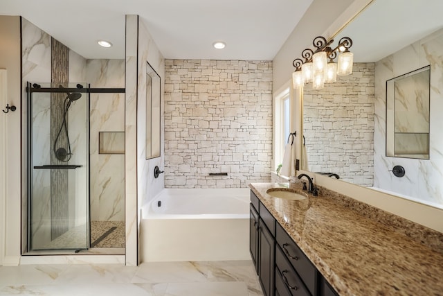 bathroom featuring vanity and plus walk in shower