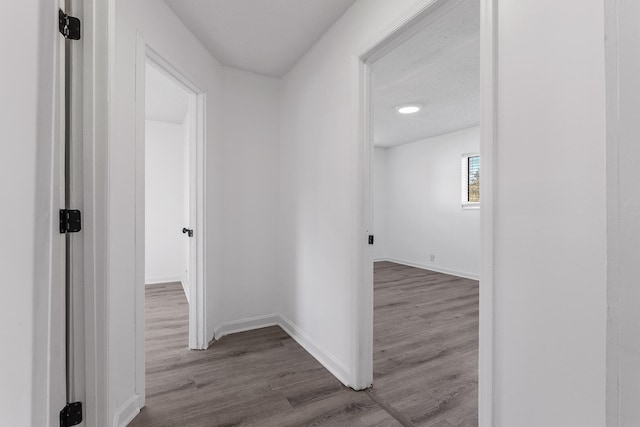 hallway with hardwood / wood-style flooring